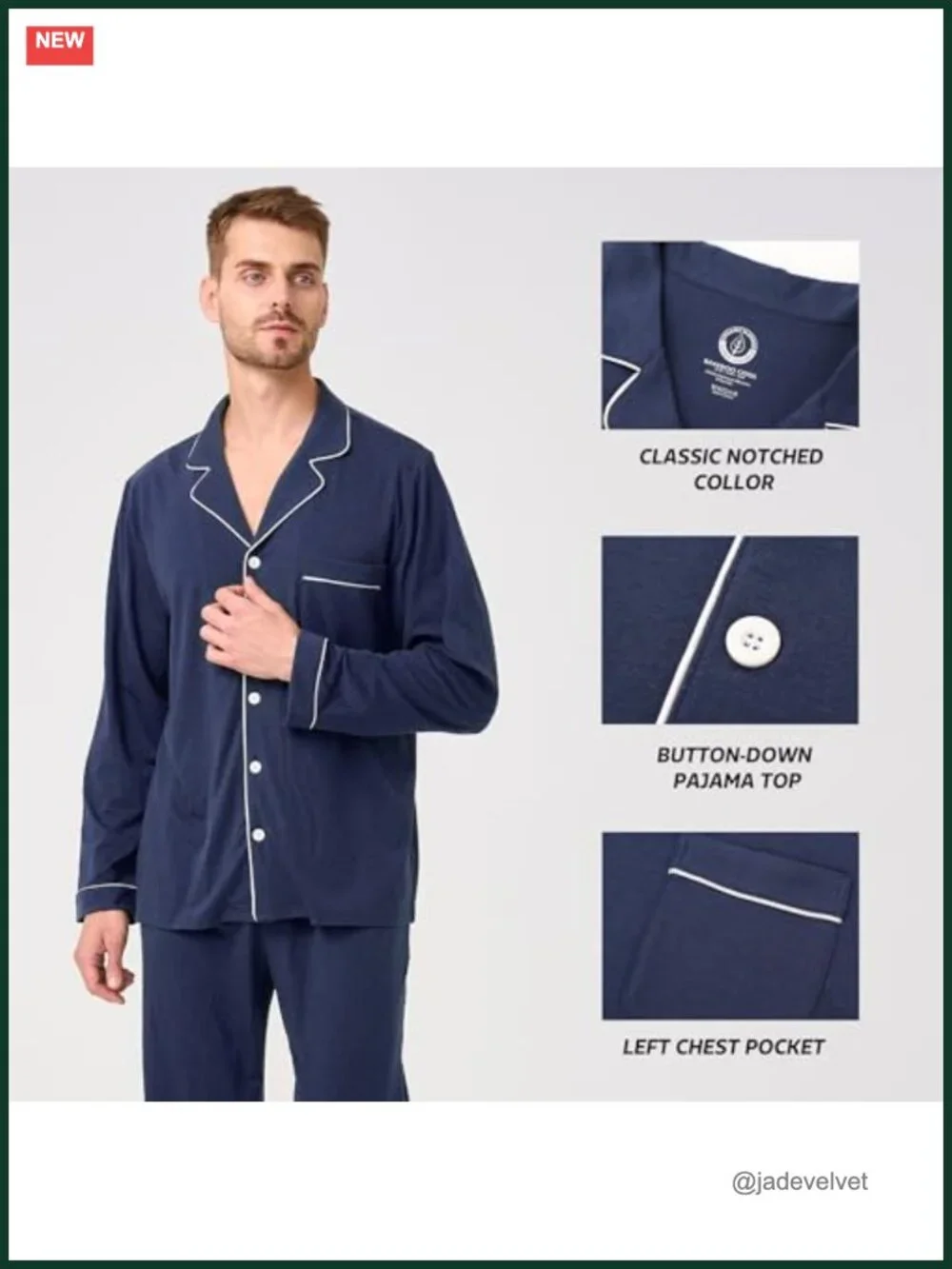 Men's Pajama Set - Bamboo Viscose Cotton Long Sleeve Sleepwear with Pockets